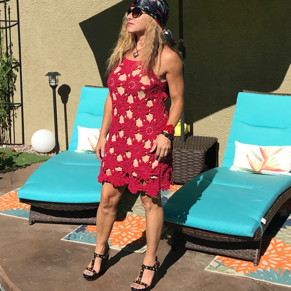 Free People Fuchsia Pink Crochet Mini Dress - Picture 1 of 8